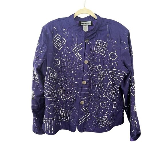 Indigo Moon Jacket Women XL Blue Floral Embroidery Beaded Geometric Boho 80s - Picture 1 of 12